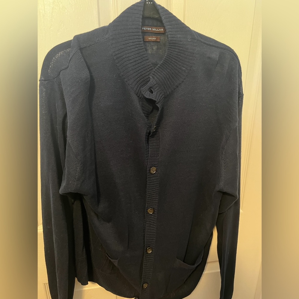 Men’s Peter Millar Navy 100% Linen Cardigan size L